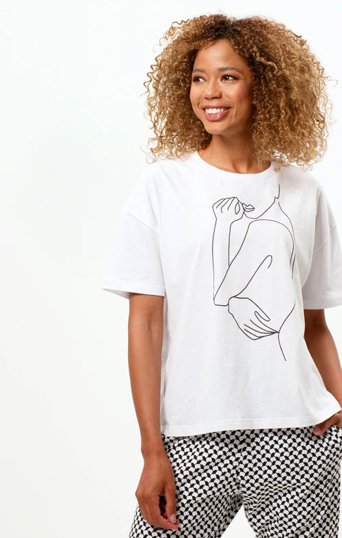 | color:white |yoga T-shirt white one line picture